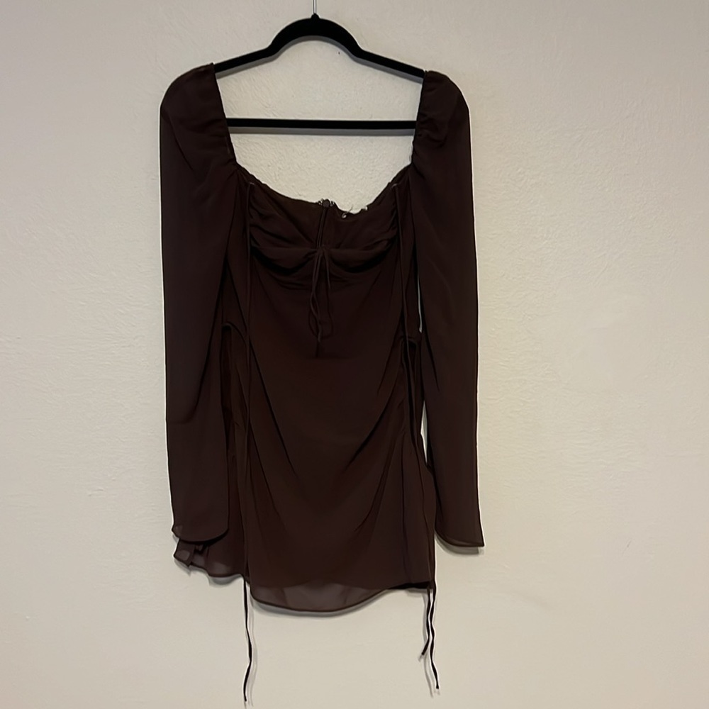 house of cb BABY CHOCOLATE CHIFFON CUTOUT HALTER MINI DRESS - Picture 7 of 10